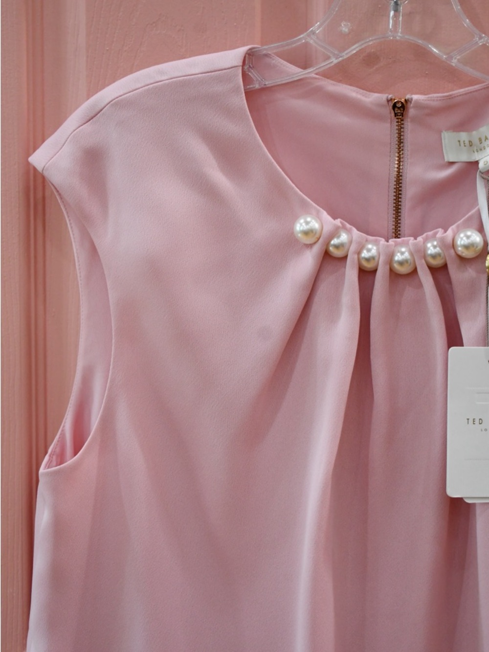 Ted Baker Blush Pink Sleeveless Pearl Trim Blouse - Picture 4 of 7